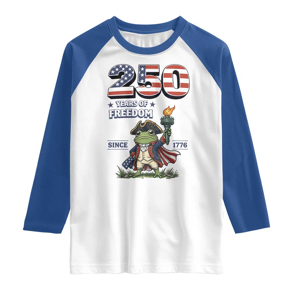 Patriotic Frog Raising The Torch Raglan Shirt 250 Years Of Freedom TS12 White Royal Print Your Wear