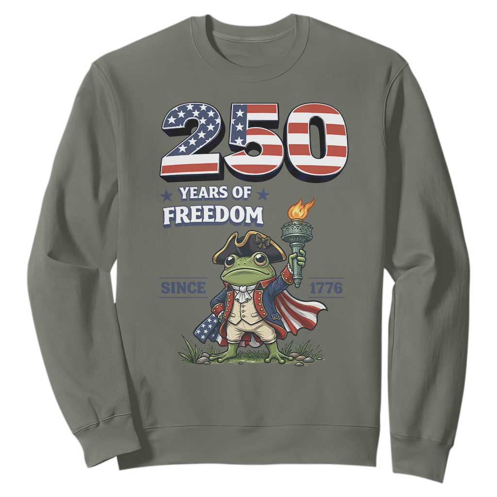 Patriotic Frog Raising The Torch Sweatshirt 250 Years Of Freedom TS12 Military Green Print Your Wear