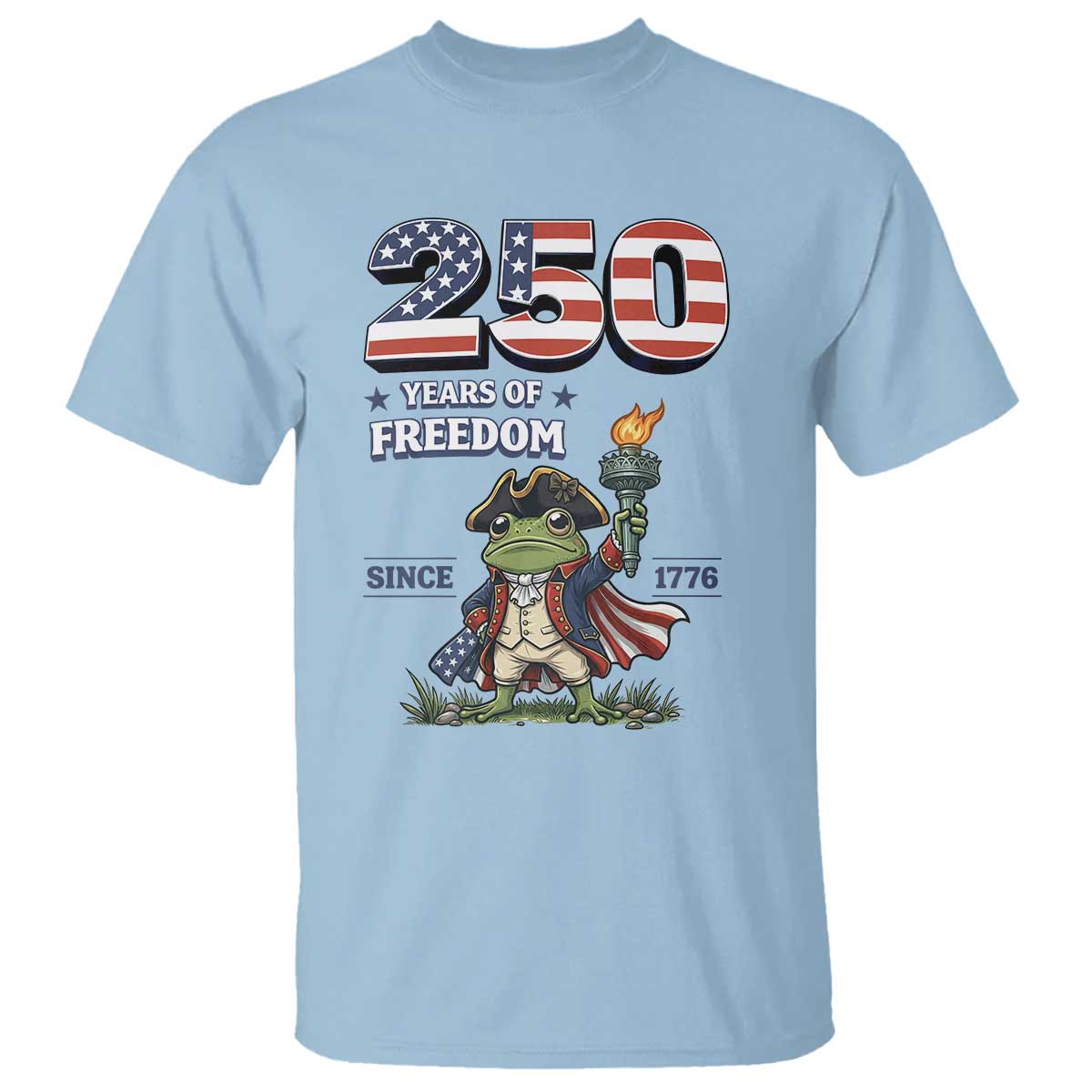 Patriotic Frog Raising The Torch T Shirt 250 Years Of Freedom TS12 Light Blue Print Your Wear