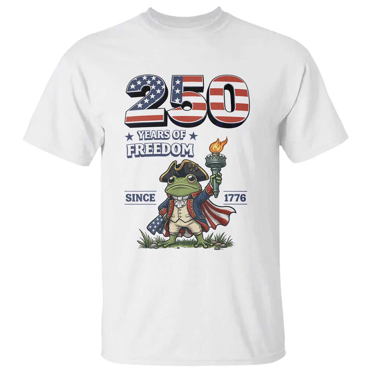 Patriotic Frog Raising The Torch T Shirt 250 Years Of Freedom TS12 White Print Your Wear