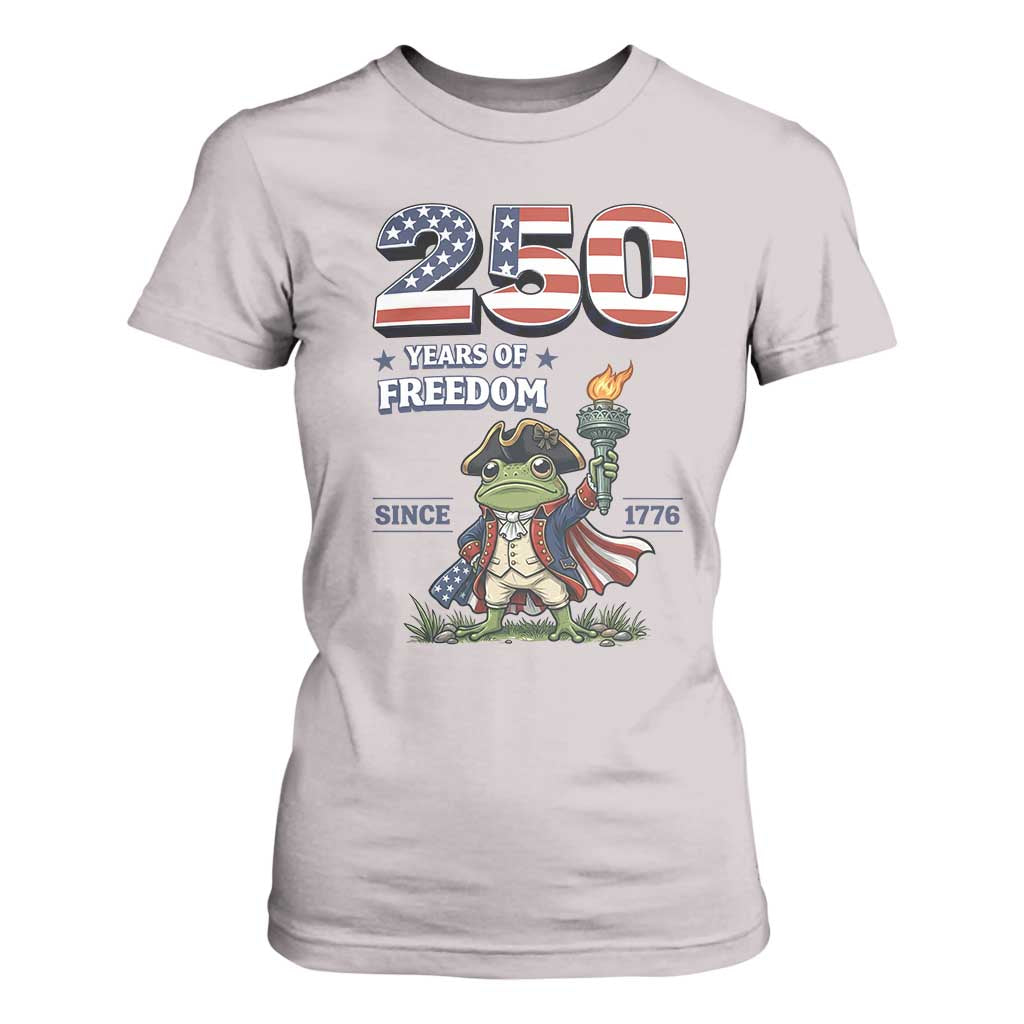 Patriotic Frog Raising The Torch T Shirt For Women 250 Years Of Freedom TS12 Ice Gray Print Your Wear