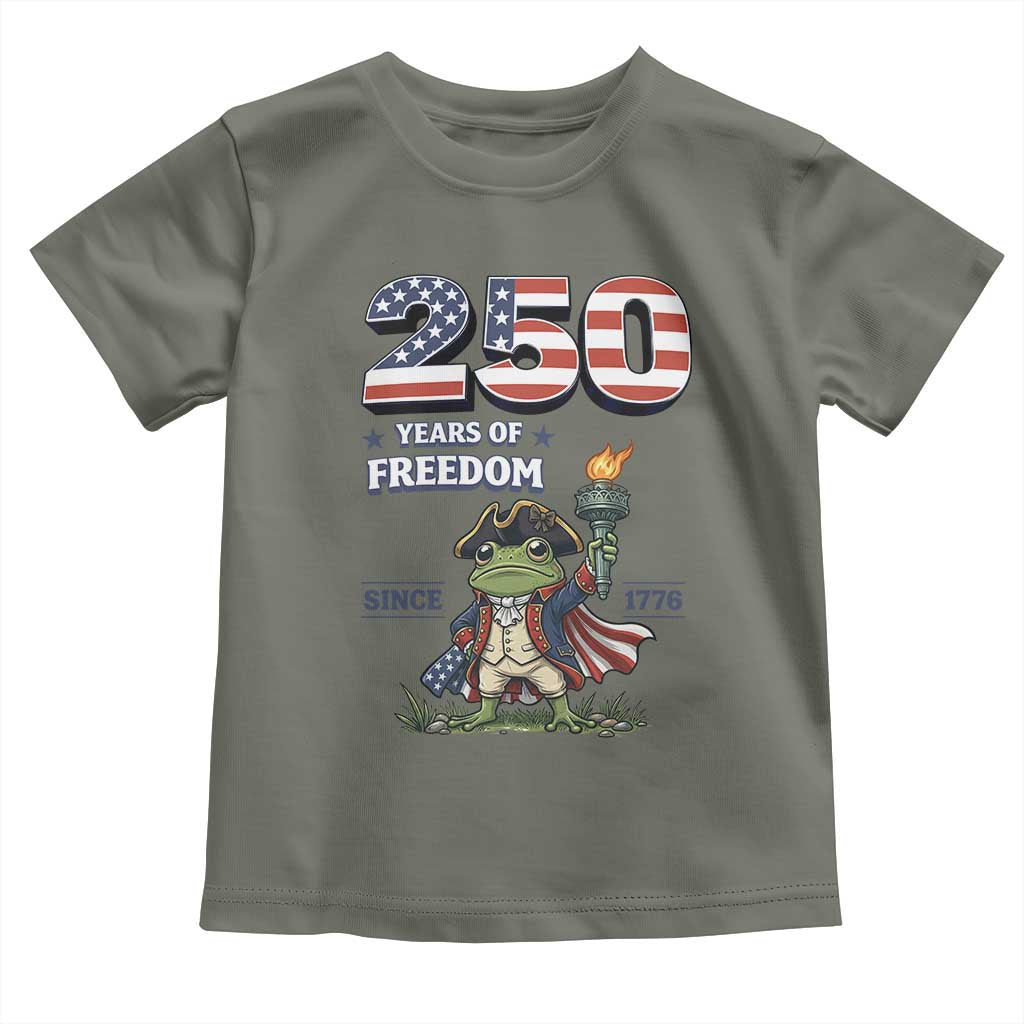 Patriotic Frog Raising The Torch Toddler T Shirt 250 Years Of Freedom TS12 Military Green Print Your Wear