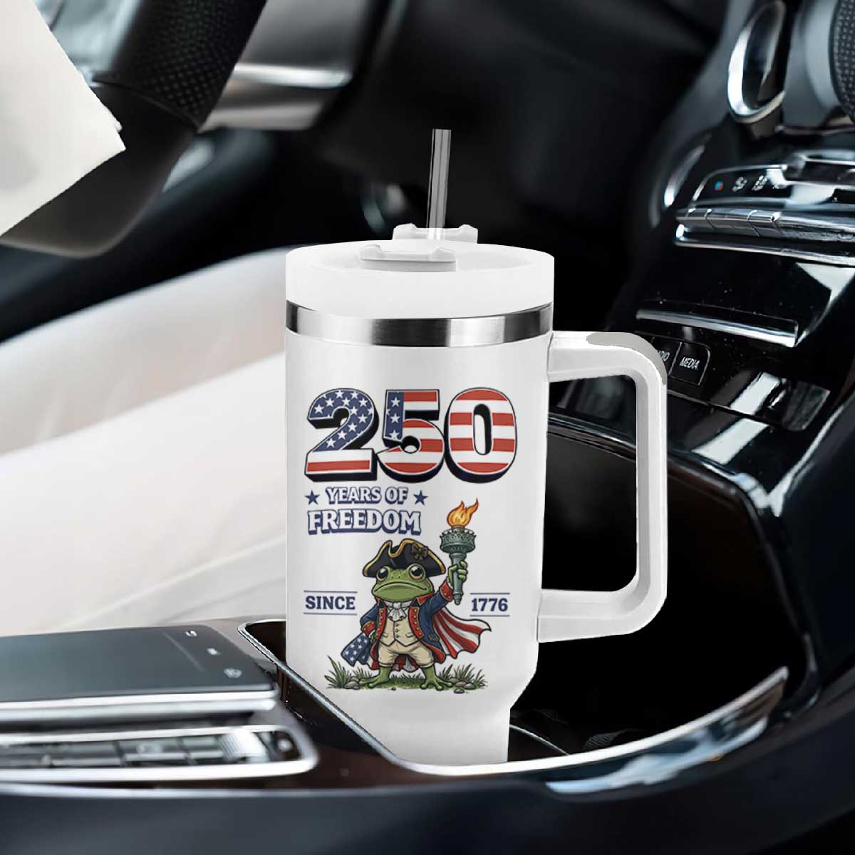 Patriotic Frog Raising The Torch Tumbler With Handle 250 Years Of Freedom TS12 Print Your Wear