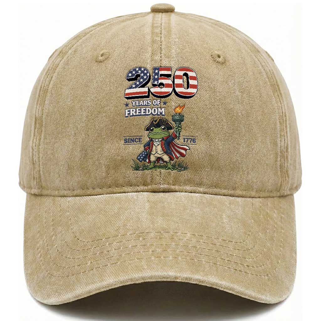 Patriotic Frog Raising The Torch Washed Cotton Baseball Cap 250 Years Of Freedom TS12 Washed Cap Universal Fit Khaki Print Your Wear
