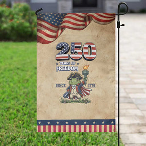 Patriotic Frog Raising The Torch Garden Flag 250 Years Of Freedom TS12 Vintage Rustic Tan Navy Print Your Wear