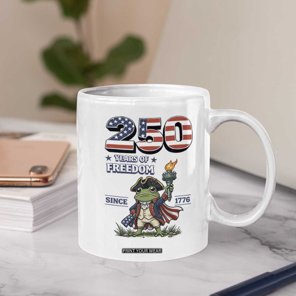 Patriotic Frog Raising The Torch Coffee Mug 250 Years Of Freedom TS12 Print Your Wear