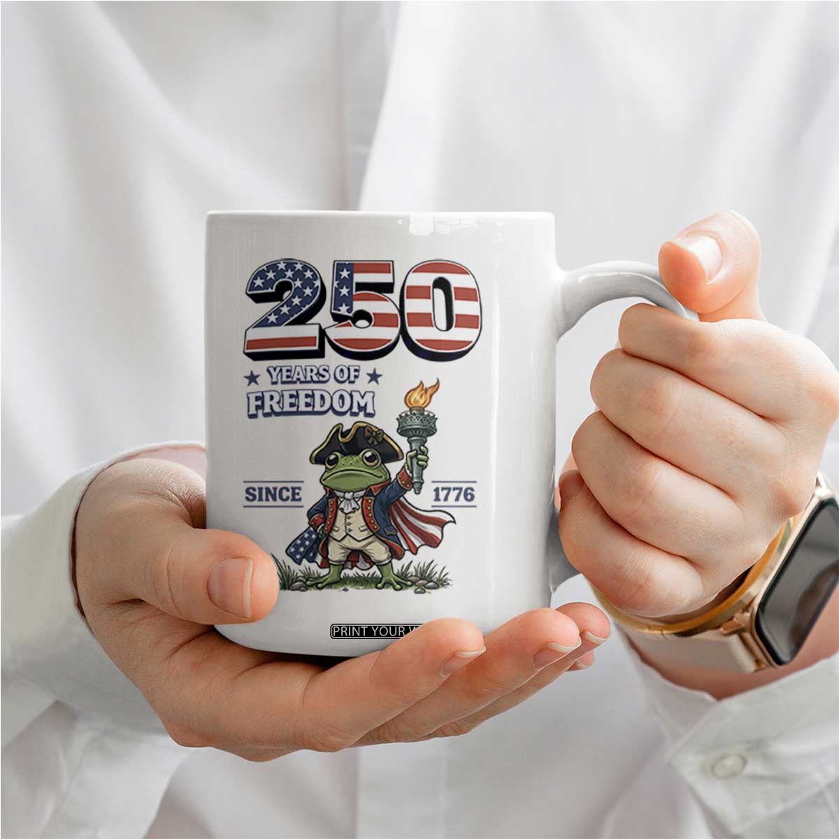 Patriotic Frog Raising The Torch Coffee Mug 250 Years Of Freedom TS12 Print Your Wear