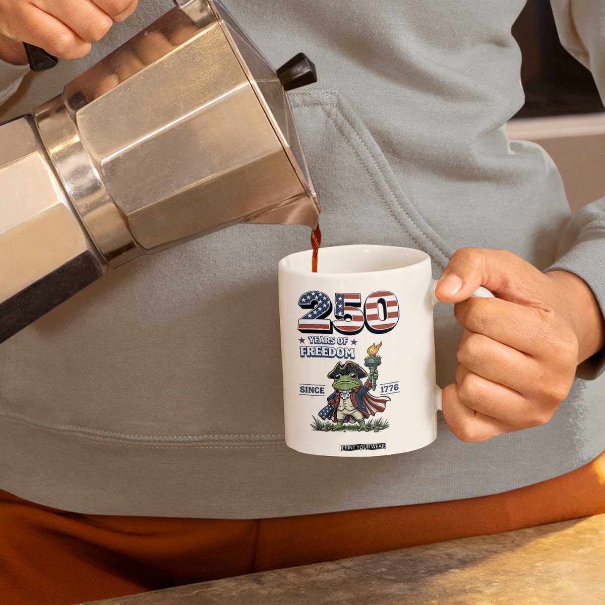 Patriotic Frog Raising The Torch Coffee Mug 250 Years Of Freedom TS12 Print Your Wear