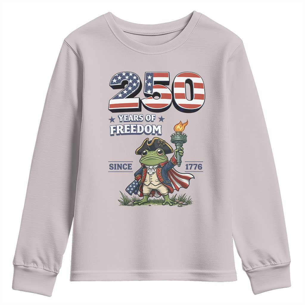 Patriotic Frog Raising The Torch Youth Sweatshirt 250 Years Of Freedom TS12 Ice Gray Print Your Wear