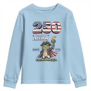 Patriotic Frog Raising The Torch Youth Sweatshirt 250 Years Of Freedom TS12 Light Blue Print Your Wear