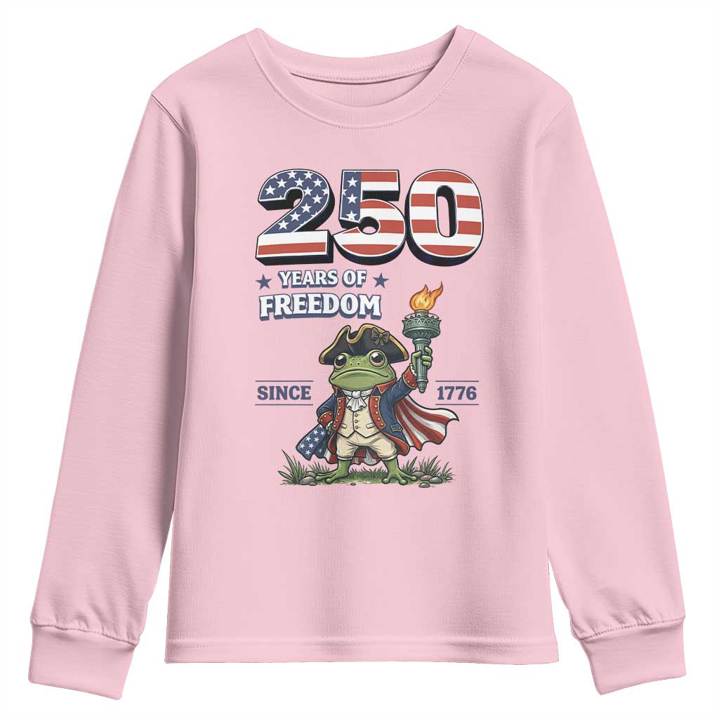 Patriotic Frog Raising The Torch Youth Sweatshirt 250 Years Of Freedom TS12 Light Pink Print Your Wear