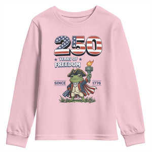 Patriotic Frog Raising The Torch Youth Sweatshirt 250 Years Of Freedom TS12 Light Pink Print Your Wear