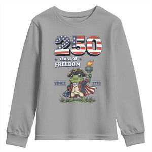 Patriotic Frog Raising The Torch Youth Sweatshirt 250 Years Of Freedom TS12 Sport Gray Print Your Wear
