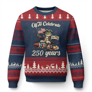 Funny Frog Off To Celebrate 250 Years Of Freedom Ugly Christmas Sweater Patriotic Gift TS12 Navy Red Print Your Wear