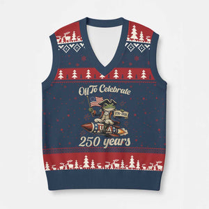Funny Frog Off To Celebrate 250 Years Of Freedom V-Neck Knit Sweater Vest Patriotic Gift TS12 Navy Red Print Your Wear