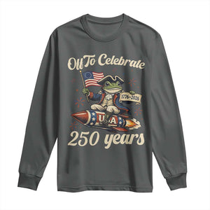 Funny Frog Off To Celebrate 250 Years Of Freedom Long Sleeve Shirt Patriotic Gift TS12 Dark Heather Print Your Wear