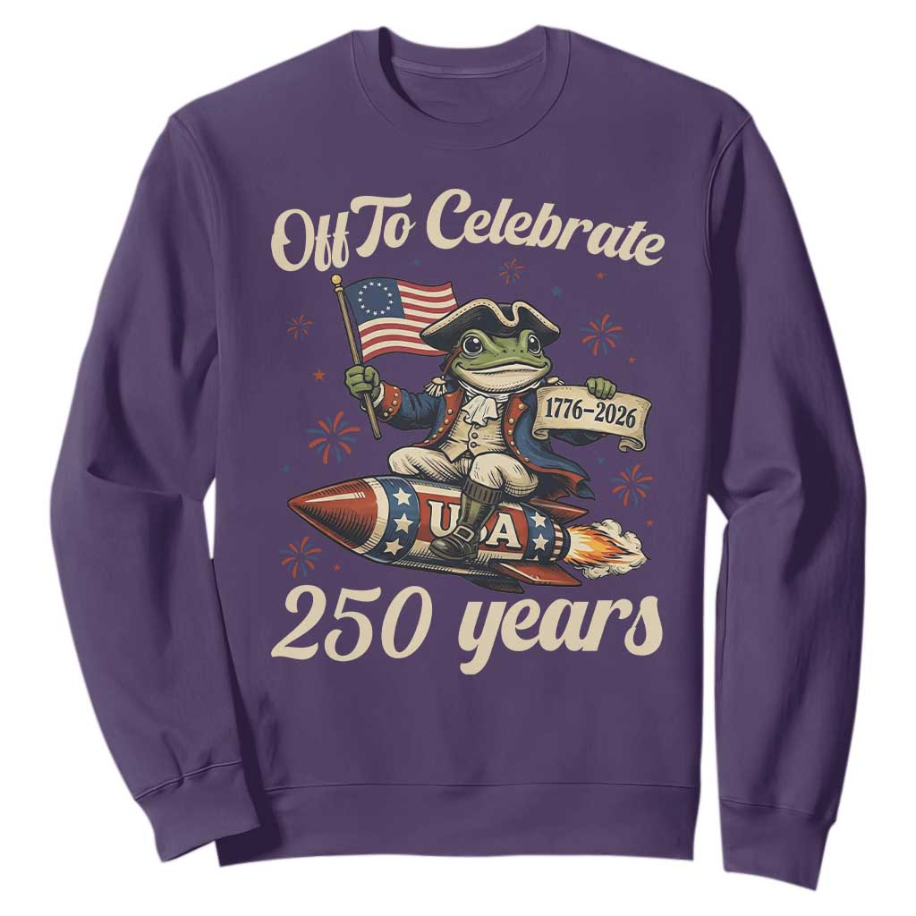 Funny Frog Off To Celebrate 250 Years Of Freedom Sweatshirt Patriotic Gift TS12 Purple Print Your Wear