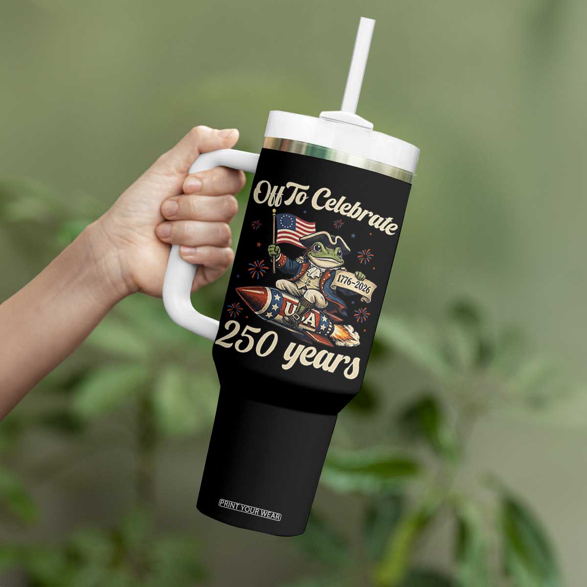 Funny Frog Off To Celebrate 250 Years Of Freedom Tumbler With Handle Patriotic Gift TS12 Print Your Wear