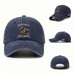Funny Frog Off To Celebrate 250 Years Of Freedom Washed Cotton Baseball Cap Patriotic Gift TS12 Washed Cap Universal Fit Navy Print Your Wear