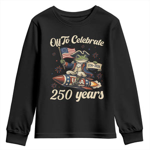 Funny Frog Off To Celebrate 250 Years Of Freedom Youth Sweatshirt Patriotic Gift TS12 Black Print Your Wear