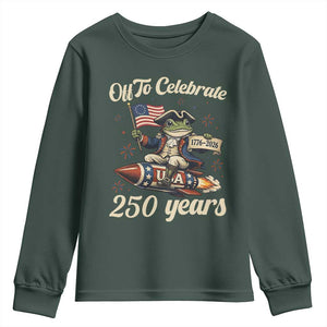 Funny Frog Off To Celebrate 250 Years Of Freedom Youth Sweatshirt Patriotic Gift TS12 Dark Forest Green Print Your Wear