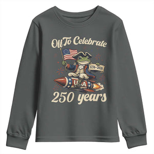 Funny Frog Off To Celebrate 250 Years Of Freedom Youth Sweatshirt Patriotic Gift TS12 Dark Heather Print Your Wear
