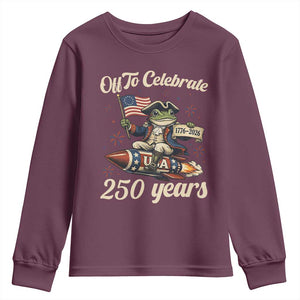 Funny Frog Off To Celebrate 250 Years Of Freedom Youth Sweatshirt Patriotic Gift TS12 Maroon Print Your Wear