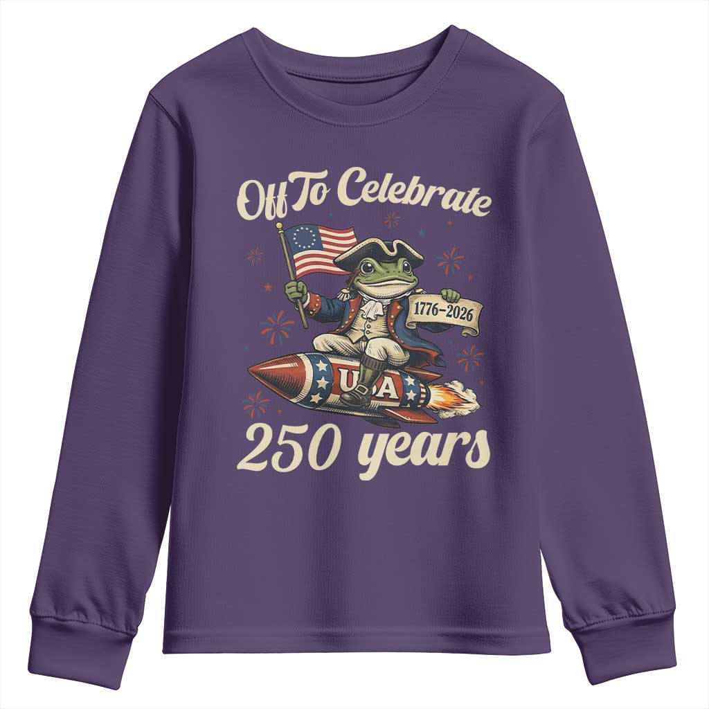 Funny Frog Off To Celebrate 250 Years Of Freedom Youth Sweatshirt Patriotic Gift TS12 Purple Print Your Wear