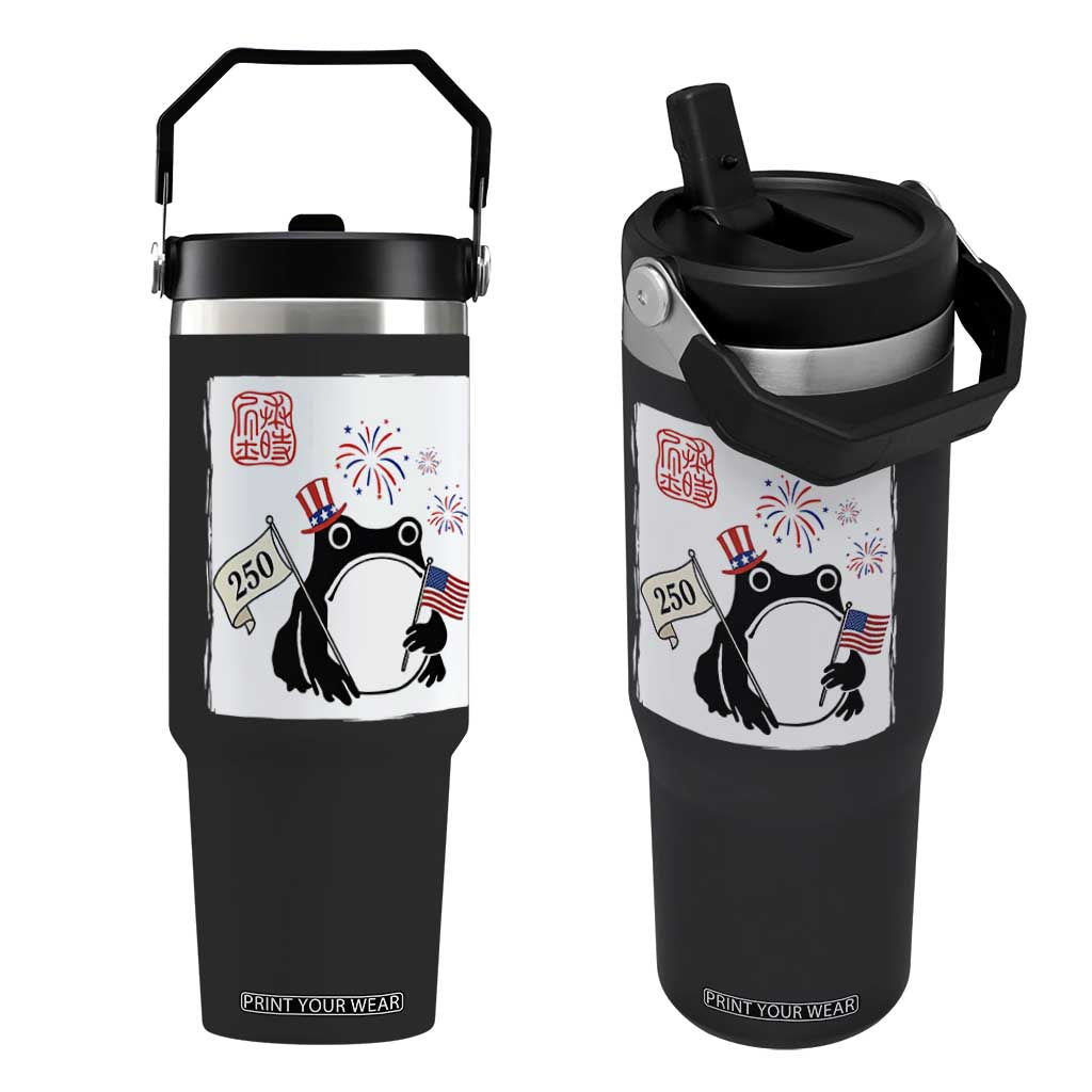 Funny Patriotic Grumpy Frog 250th Anniversary USA Flip Straw Tumbler TS12 One Size: 30 oz Black Print Your Wear