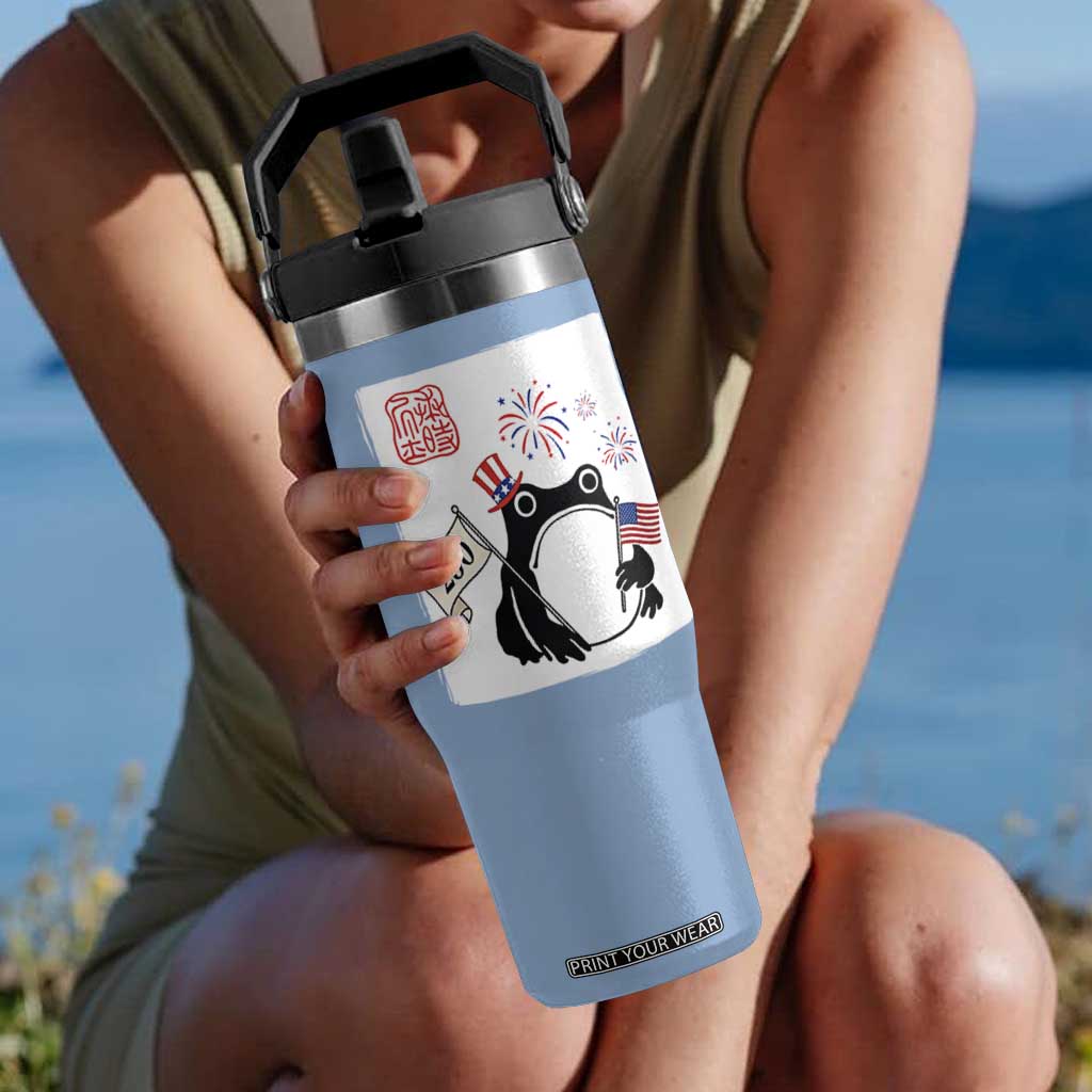 Funny Patriotic Grumpy Frog 250th Anniversary USA Flip Straw Tumbler TS12 One Size: 30 oz Light Blue Print Your Wear