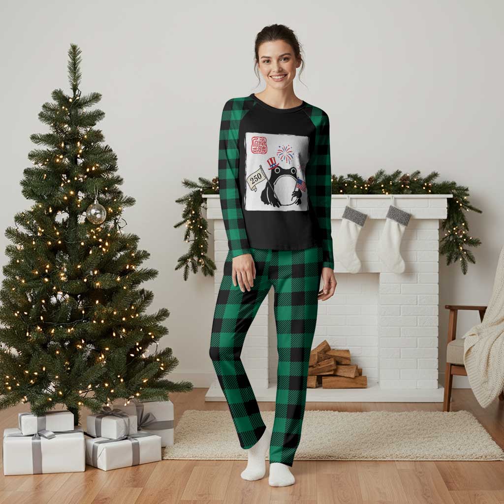 Funny Patriotic Grumpy Frog 250th Anniversary USA Plaid Pajama Set TS12 Green Plaid Print Your Wear