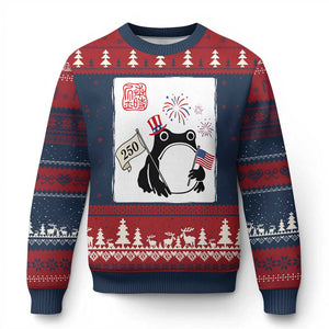 Funny Patriotic Grumpy Frog 250th Anniversary USA Ugly Christmas Sweater TS12 Navy Red Print Your Wear