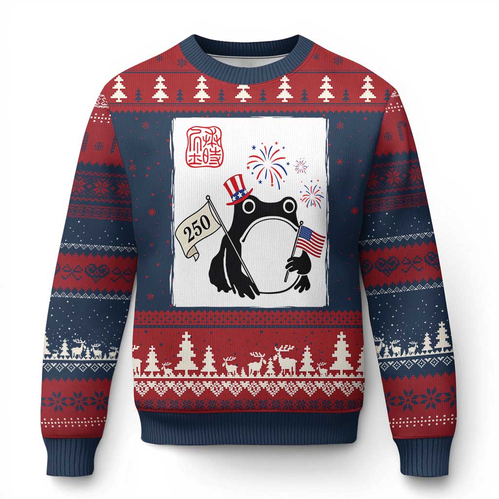 Funny Patriotic Grumpy Frog 250th Anniversary USA Ugly Christmas Sweater TS12 Navy Red Print Your Wear