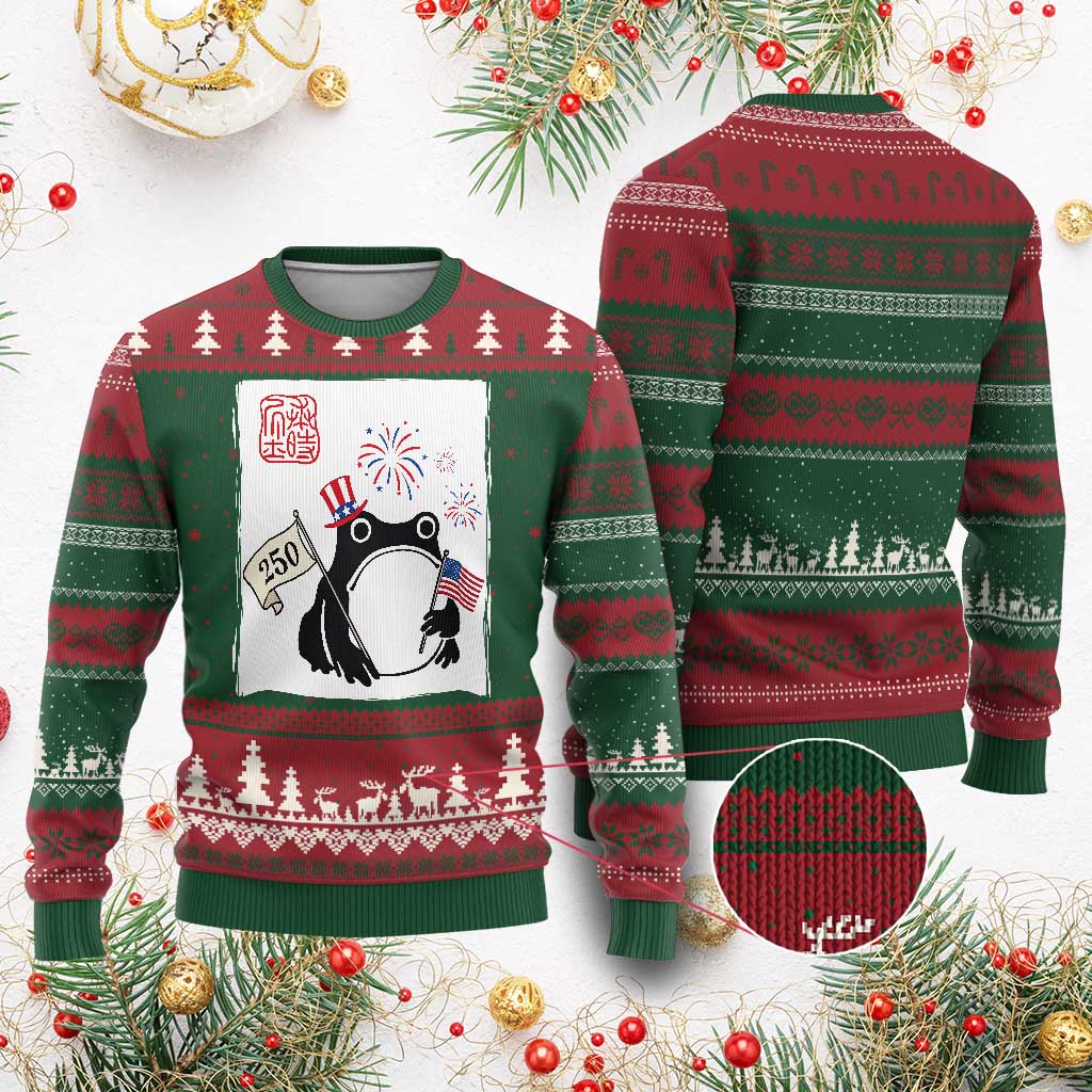 Funny Patriotic Grumpy Frog 250th Anniversary USA Ugly Christmas Sweater TS12 Red Green Print Your Wear