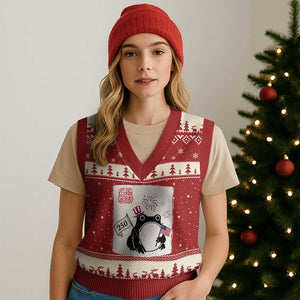 Funny Patriotic Grumpy Frog 250th Anniversary USA V-Neck Knit Sweater Vest TS12 Red Beige Print Your Wear