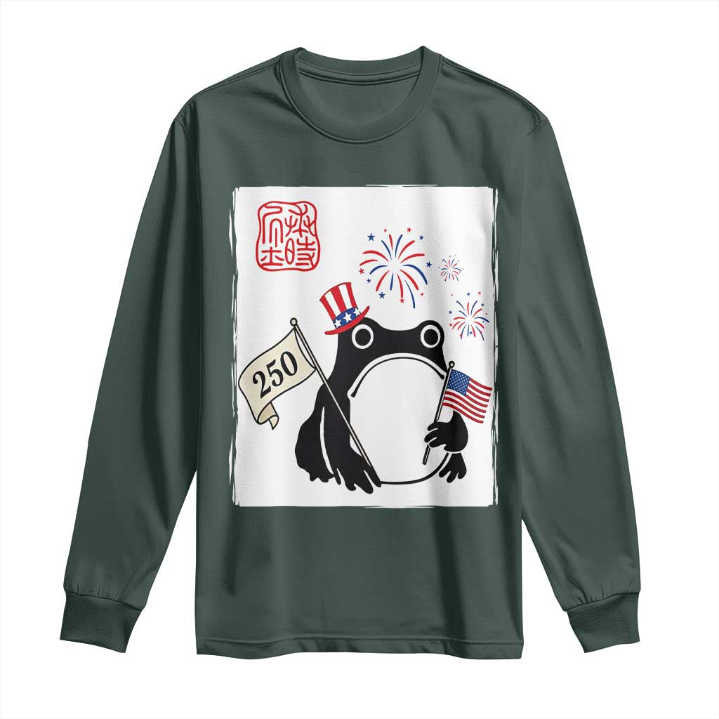 Funny Patriotic Grumpy Frog 250th Anniversary USA Long Sleeve Shirt TS12 Dark Forest Green Print Your Wear