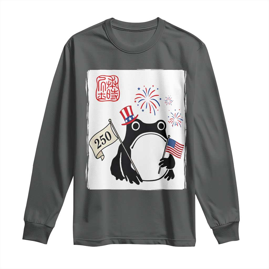 Funny Patriotic Grumpy Frog 250th Anniversary USA Long Sleeve Shirt TS12 Dark Heather Print Your Wear