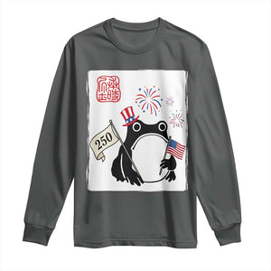 Funny Patriotic Grumpy Frog 250th Anniversary USA Long Sleeve Shirt TS12 Dark Heather Print Your Wear