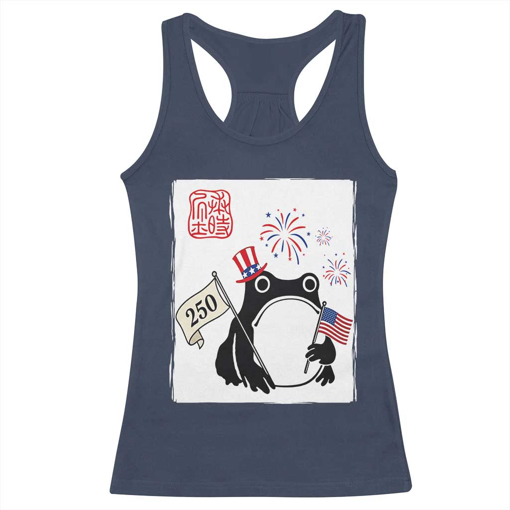 Funny Patriotic Grumpy Frog 250th Anniversary USA Racerback Tank Top TS12 Navy Print Your Wear