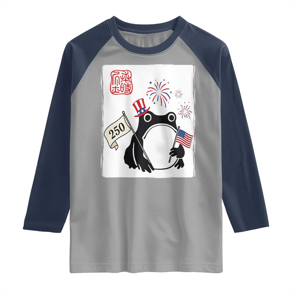 Funny Patriotic Grumpy Frog 250th Anniversary USA Raglan Shirt TS12 Sport Gray Navy Print Your Wear