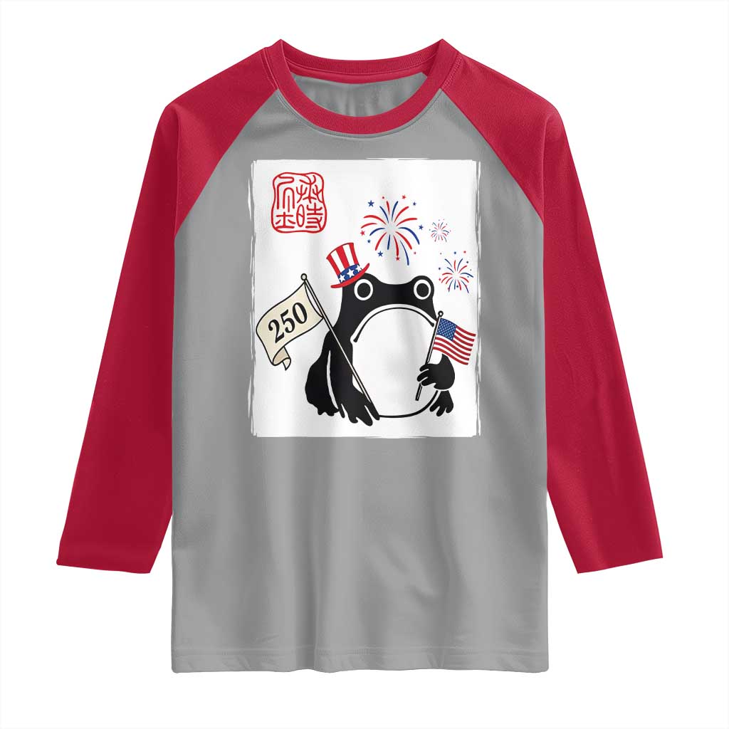 Funny Patriotic Grumpy Frog 250th Anniversary USA Raglan Shirt TS12 Sport Gray Red Print Your Wear