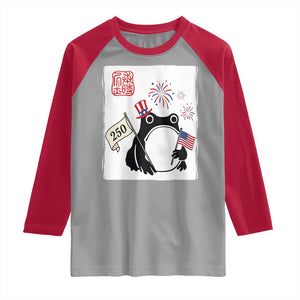 Funny Patriotic Grumpy Frog 250th Anniversary USA Raglan Shirt TS12 Sport Gray Red Print Your Wear
