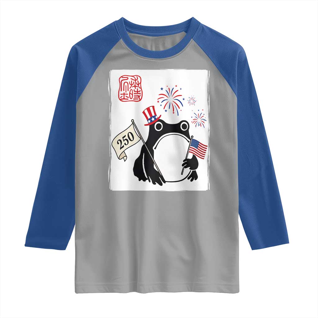 Funny Patriotic Grumpy Frog 250th Anniversary USA Raglan Shirt TS12 Sport Gray Royal Print Your Wear