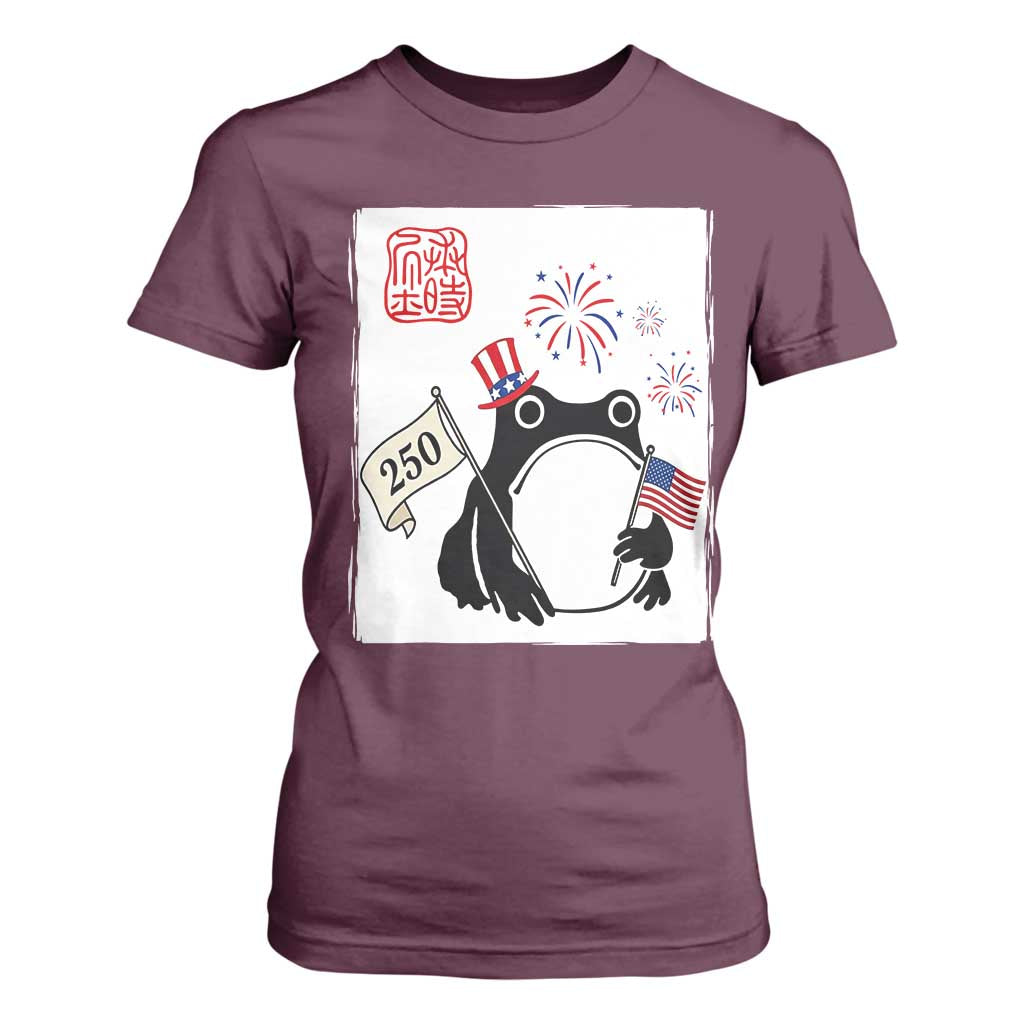 Funny Patriotic Grumpy Frog 250th Anniversary USA T Shirt For Women TS12 Maroon Print Your Wear