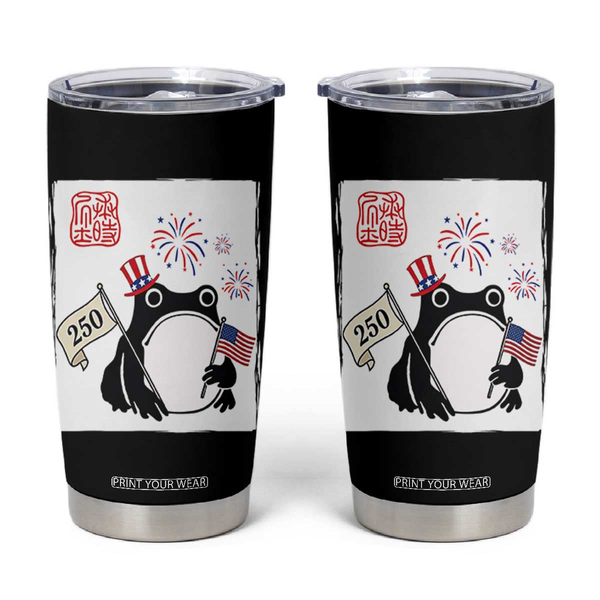 Funny Patriotic Grumpy Frog 250th Anniversary USA Tumbler Cup TS12 Black Print Your Wear
