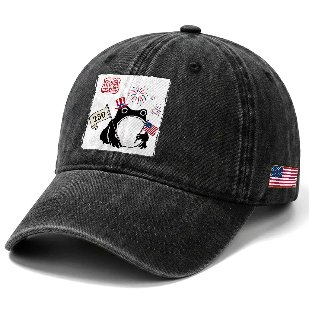Funny Patriotic Grumpy Frog 250th Anniversary USA Washed Cotton Baseball Cap TS12 Print Your Wear