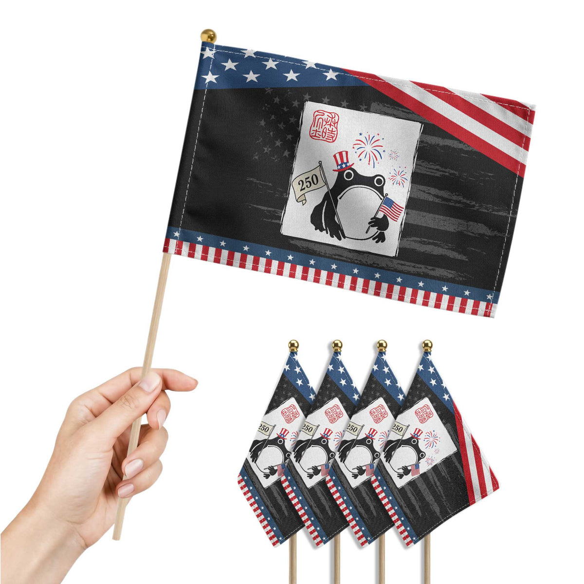 Funny Patriotic Grumpy Frog 250th Anniversary USA Patriotic Handheld Flag TS12 Print Your Wear