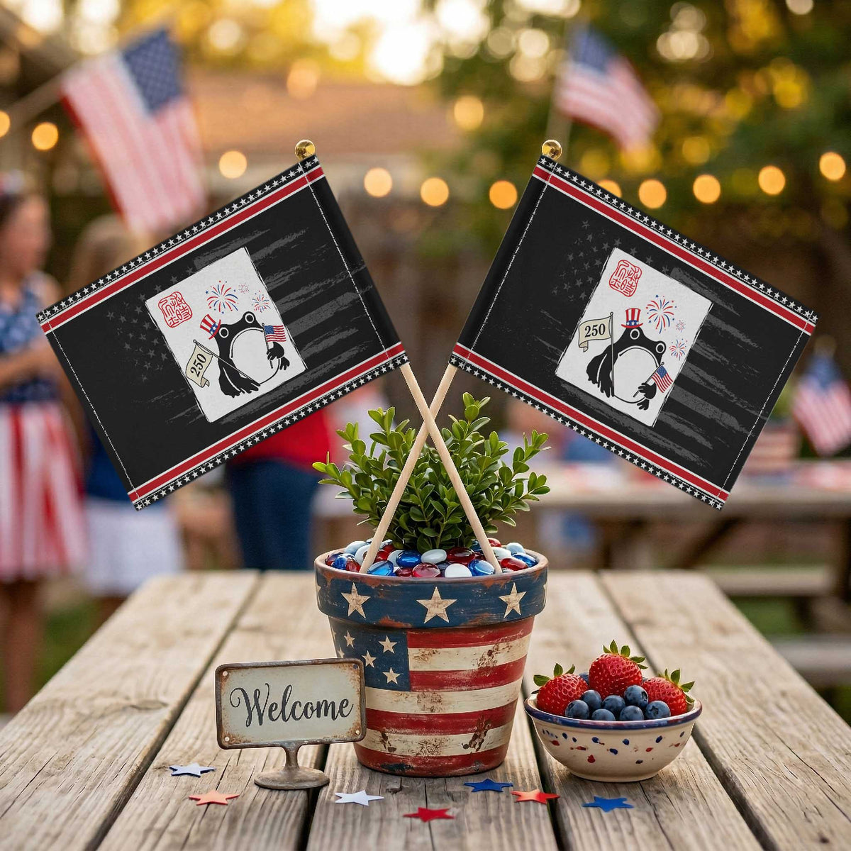Funny Patriotic Grumpy Frog 250th Anniversary USA Patriotic Handheld Flag TS12 Distressed 8.2