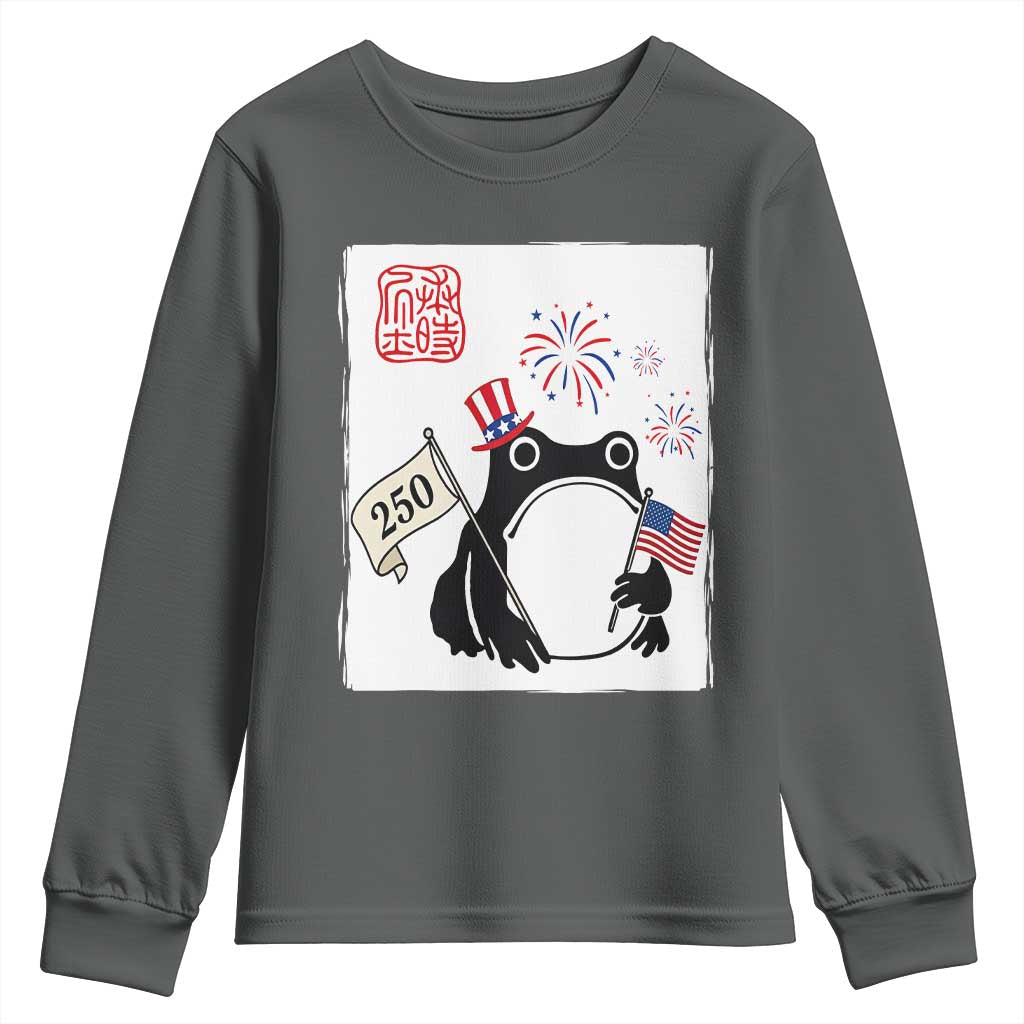 Funny Patriotic Grumpy Frog 250th Anniversary USA Youth Sweatshirt TS12 Dark Heather Print Your Wear