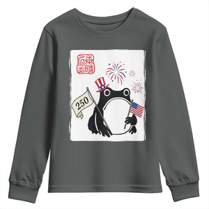Funny Patriotic Grumpy Frog 250th Anniversary USA Youth Sweatshirt TS12 Dark Heather Print Your Wear